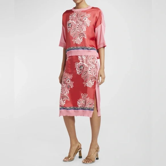 Etro Coral and Pink Floral Skirt Set
